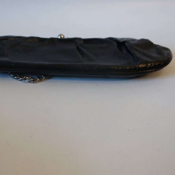 Womens Club Monaco Black Patent Leather Chain Strap Clutch Shoulder Bag * - Picture 8 of 10